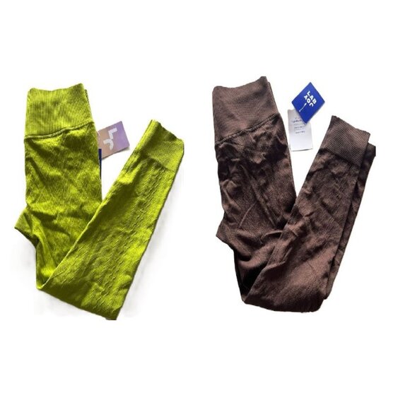 JoyLab Women's Seamless Cable Knit 7/8 Leggings Brown/Green Size Medium 2Pk - Picture 1 of 8